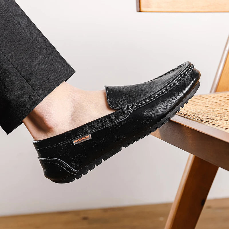 Men’s Shoes – Summer Breathable Leather Doudou Shoes, Handmade Casual Fashion Slip-On Single Shoes