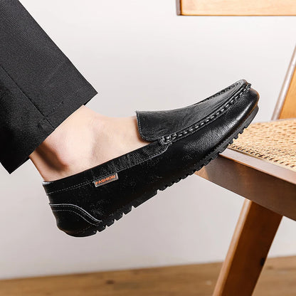Men’s Shoes – Summer Breathable Leather Doudou Shoes, Handmade Casual Fashion Slip-On Single Shoes