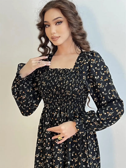 Elegant Floral Chiffon Midi Dress – Effortless Style for Spring & Autumn
