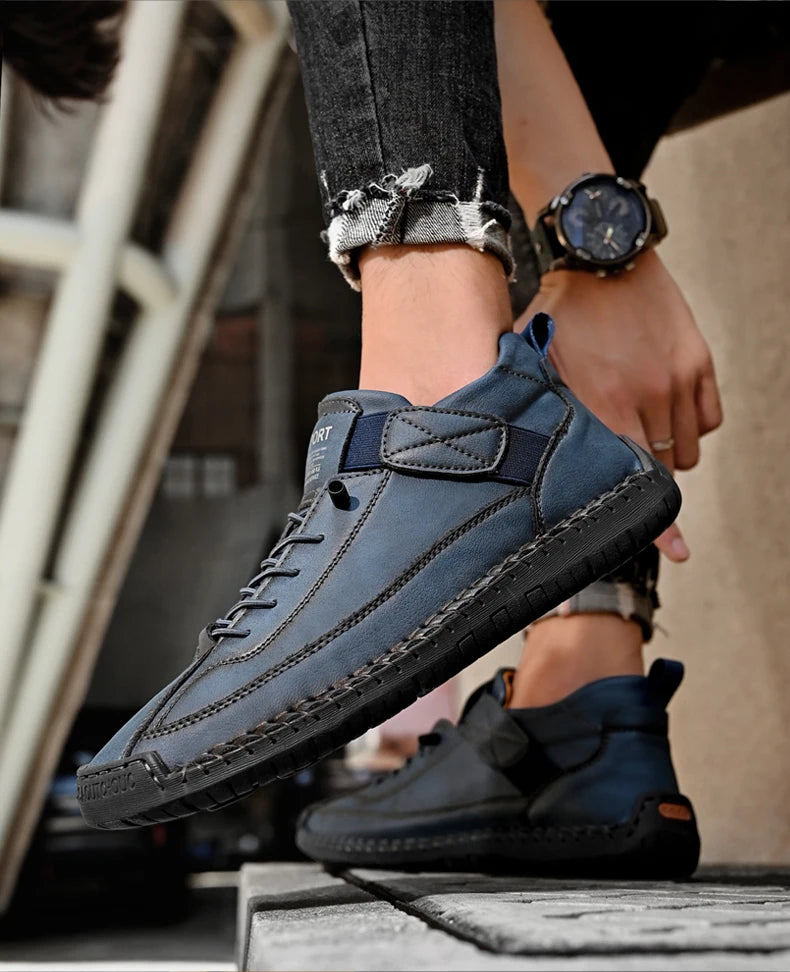 Handmade Leather Shoes for Men – Casual Slip-On Loafers, Breathable Fashion Moccasins, Comfortable Flats, Plus Sizes