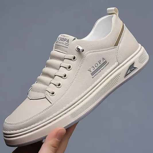 Leather Casual Shoes for Men – Breathable White Sneakers, Fashion Driving & Walking Tennis Flats, Italian Office Style