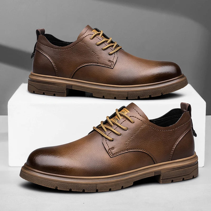 CLOHOO Men’s Handmade Leather Shoes – Classic Business Casual Lace-Up with Soft Breathable Sole