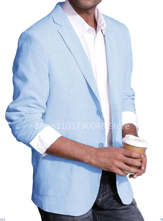Men’s Slim Fit Linen Blazer – Italian Style Notch Lapel Suit Jacket for Weddings & Business