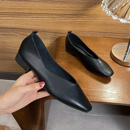 Women’s Genuine Leather Loafers – Low Heel, Round Toe, Casual Style