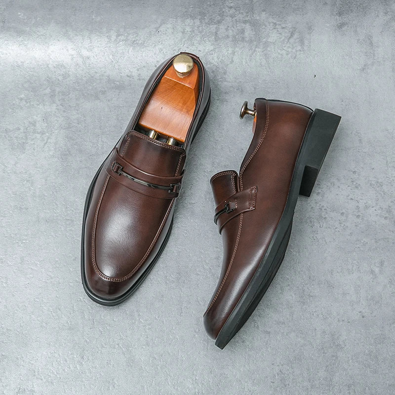Men’s Formal Leather Loafers – Classic Slip-On Round Toe Dress Shoes