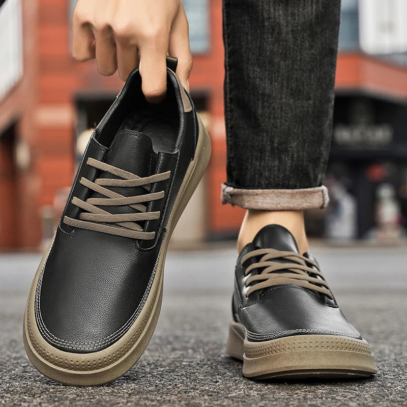 Outdoor Leather Men's Casual Shoes Fashion Breathable Slip-on man Loafers Comfortable Lazy Shoes Soft Flat Driving Walking Shoes