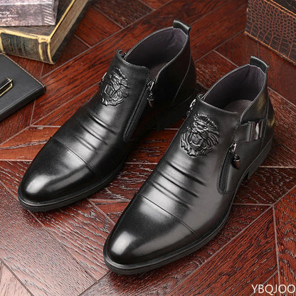 Men’s Winter Leather Ankle Boots – Elegant British Style with Side Zip & Non-Slip Sole