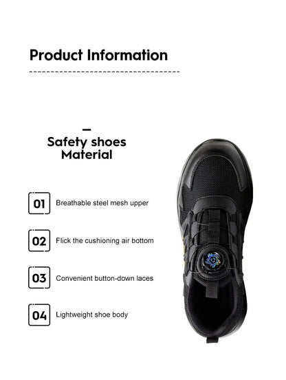 Men’s Steel Toe Safety Shoes – Rotating Button Work Sneakers with Air Cushion & Puncture-Proof Protection