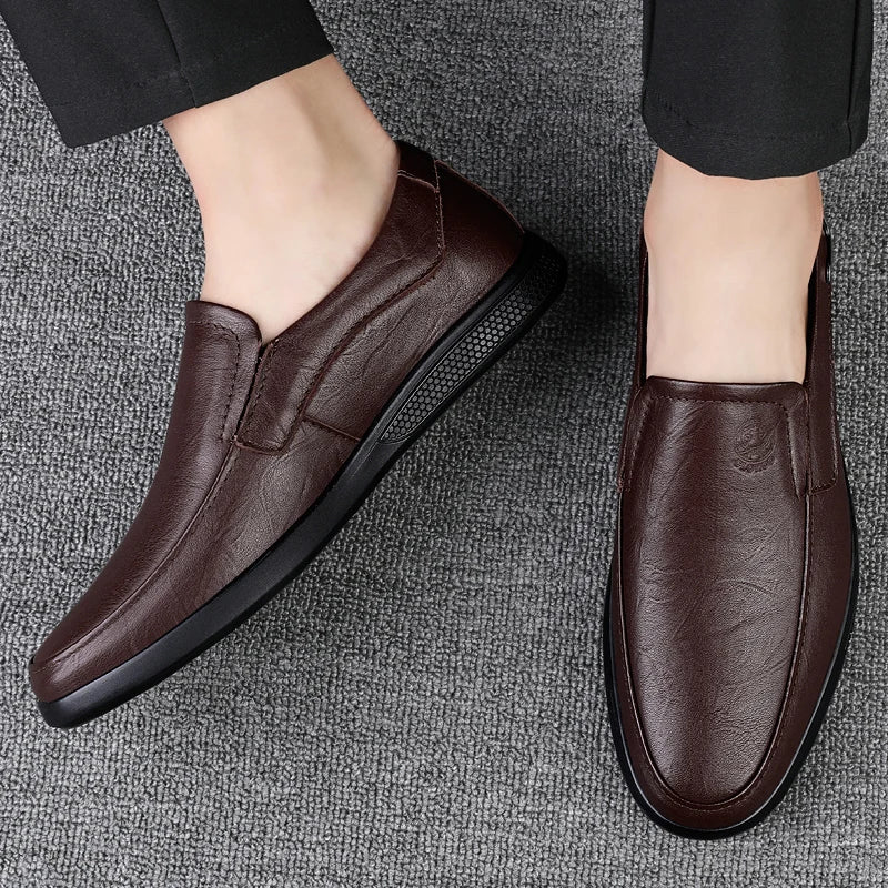 Men’s Business Casual Shoes – Handmade Layered Cowhide Leather with Durable Rubber Bottom for Office & Leisure