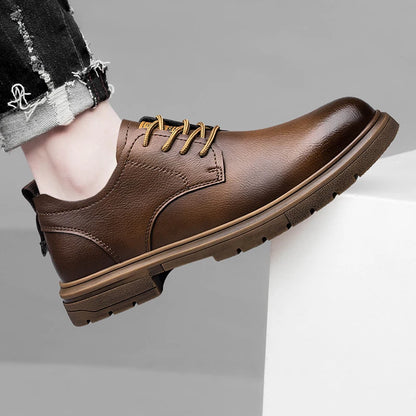 CLOHOO Men’s Handmade Leather Shoes – Classic Business Casual Lace-Up with Soft Breathable Sole