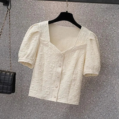 Women’s Chiffon Shirt – Slim Fit Short Sleeve Cardigan Style, Solid Color Summer Top