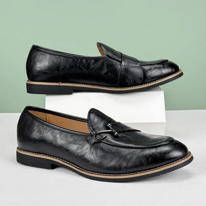 Men’s Formal Leather Loafers – British Style Pointed Toe Slip-On Dress Shoes