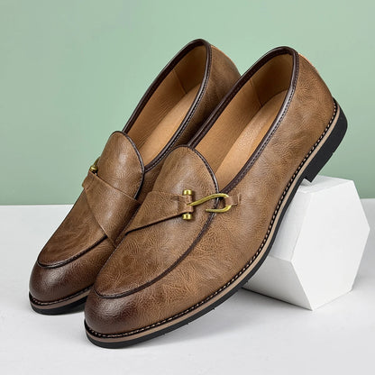 Men’s Formal Leather Loafers – British Style Pointed Toe Slip-On Dress Shoes