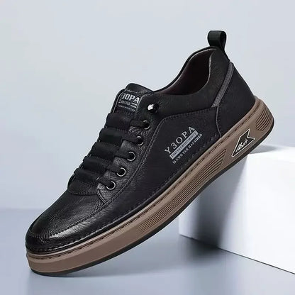 Leather Casual Shoes for Men – Breathable White Sneakers, Fashion Driving & Walking Tennis Flats, Italian Office Style
