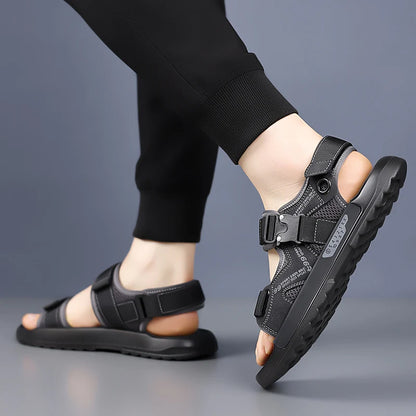 Handmade Men’s Summer Sandals – Genuine Leather Open-Toe Casual Shoes, Breathable Lightweight Outdoor Beach & Work Footwear