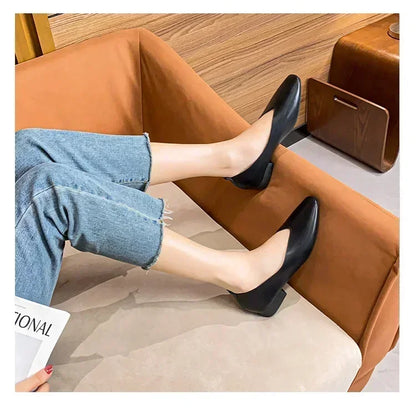 Women’s Genuine Leather Loafers – Low Heel, Round Toe, Casual Style