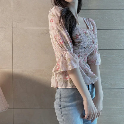 Chic Summer Floral Blouse – Elegant Lantern Sleeve Style for Every Occasion