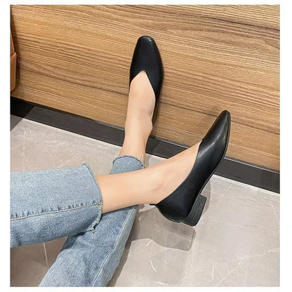 Women’s Genuine Leather Loafers – Low Heel, Round Toe, Casual Style