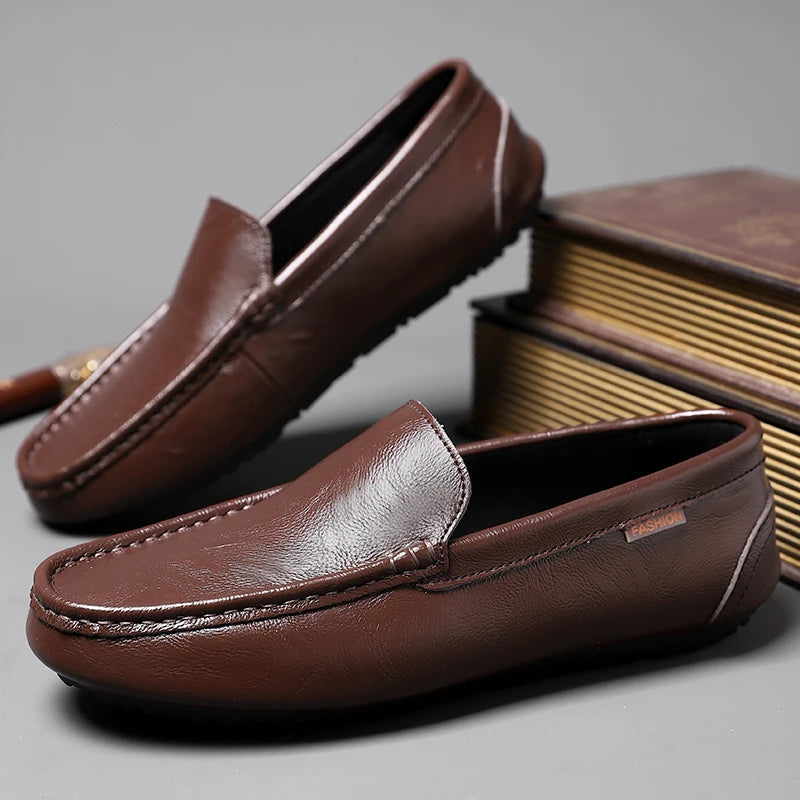 Men’s Shoes – Summer Breathable Leather Doudou Shoes, Handmade Casual Fashion Slip-On Single Shoes