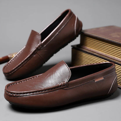Men’s Shoes – Summer Breathable Leather Doudou Shoes, Handmade Casual Fashion Slip-On Single Shoes