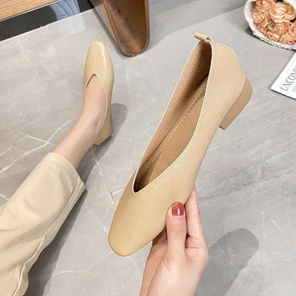 Women’s Genuine Leather Loafers – Low Heel, Round Toe, Casual Style