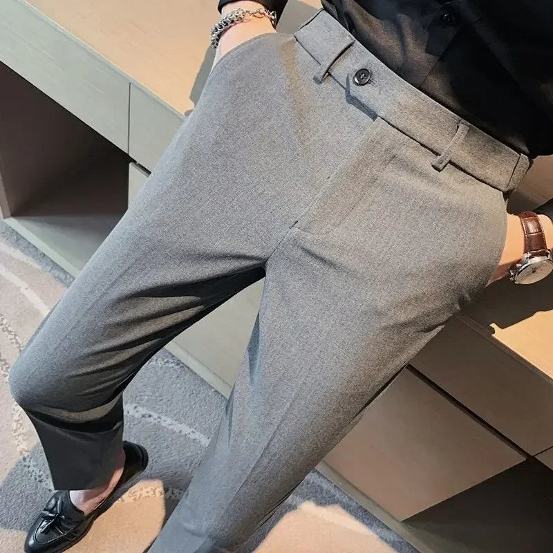 Classic Gray Cropped Suit Pants – Sharp, Wrinkle-Free Style for Modern Men