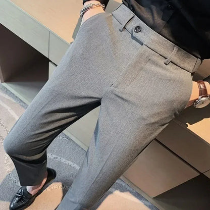Classic Gray Cropped Suit Pants – Sharp, Wrinkle-Free Style for Modern Men