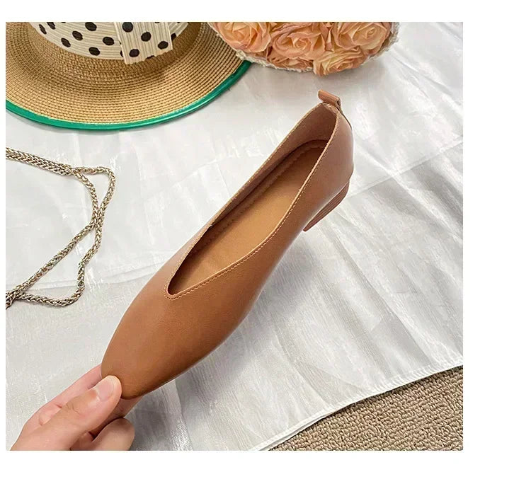 Women’s Genuine Leather Loafers – Low Heel, Round Toe, Casual Style
