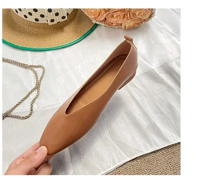 Women’s Genuine Leather Loafers – Low Heel, Round Toe, Casual Style
