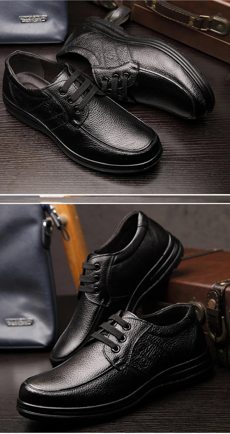 Men’s Genuine Leather Shoes – Soft Cowhide Flats for Business & Casual Wear