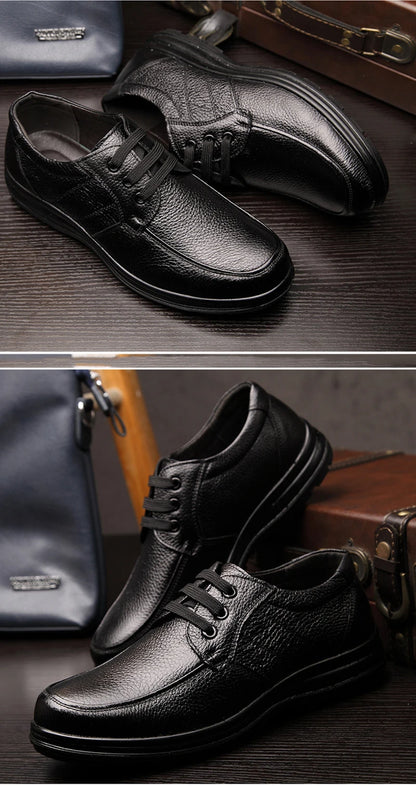Men’s Genuine Leather Shoes – Soft Cowhide Flats for Business & Casual Wear