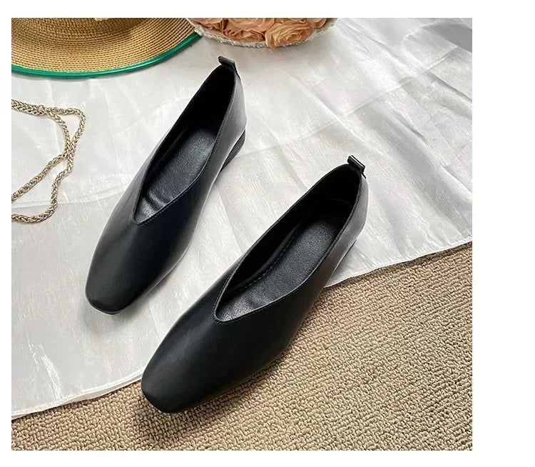 Women’s Genuine Leather Loafers – Low Heel, Round Toe, Casual Style