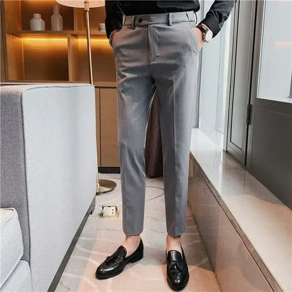 Classic Gray Cropped Suit Pants – Sharp, Wrinkle-Free Style for Modern Men