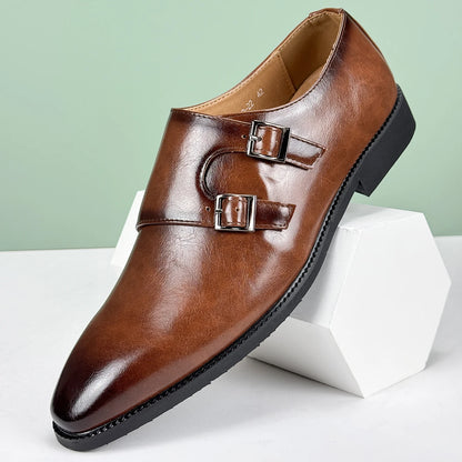 Men’s 2025 British Derby Shoes – Breathable Leather with Adjustable Buckle for Business & Weddings