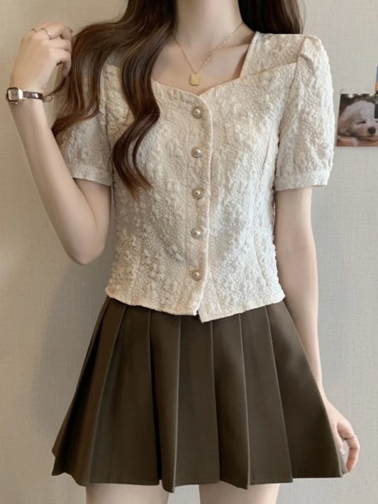 Women’s Chiffon Shirt – Slim Fit Short Sleeve Cardigan Style, Solid Color Summer Top