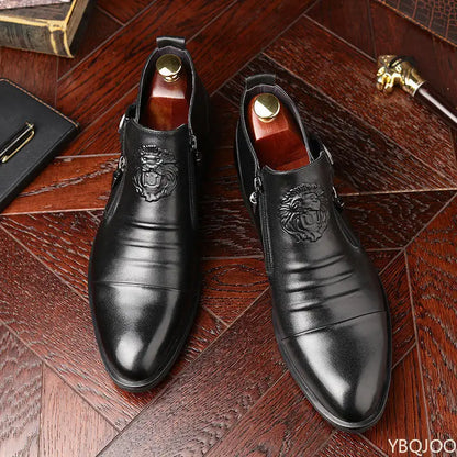 Men’s Winter Leather Ankle Boots – Elegant British Style with Side Zip & Non-Slip Sole
