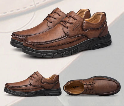CLOHOO Men’s Handmade Leather Loafers – Breathable Casual Shoes with Thick Rubber Sole