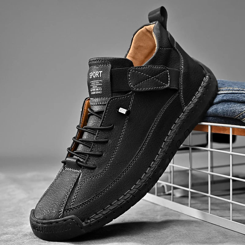Handmade Leather Shoes for Men – Casual Slip-On Loafers, Breathable Fashion Moccasins, Comfortable Flats, Plus Sizes