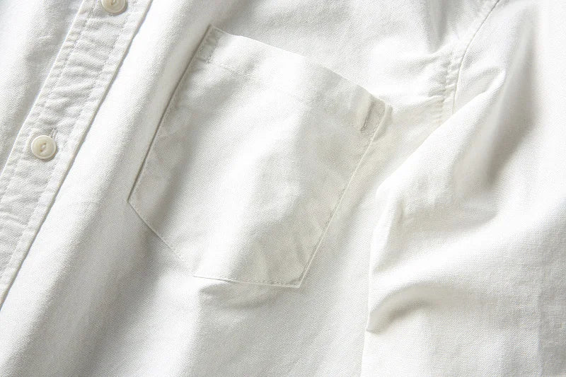 Japanese Short Sleeve Loose Fit Ox Cloth Men's Breathable Cotton