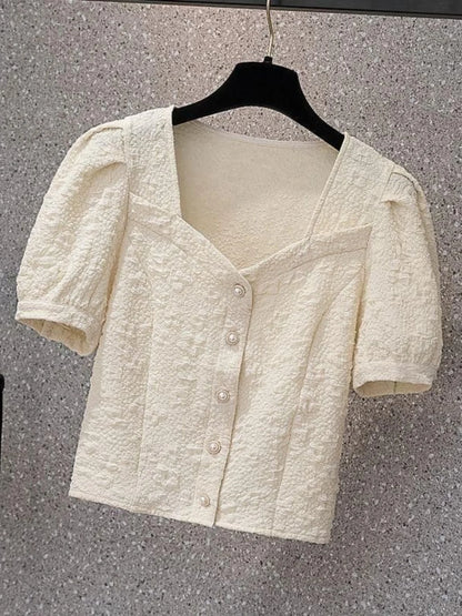 Women’s Chiffon Shirt – Slim Fit Short Sleeve Cardigan Style, Solid Color Summer Top