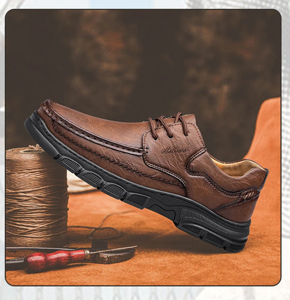 CLOHOO Men’s Handmade Leather Loafers – Breathable Casual Shoes with Thick Rubber Sole