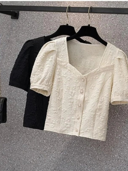 Women’s Chiffon Shirt – Slim Fit Short Sleeve Cardigan Style, Solid Color Summer Top