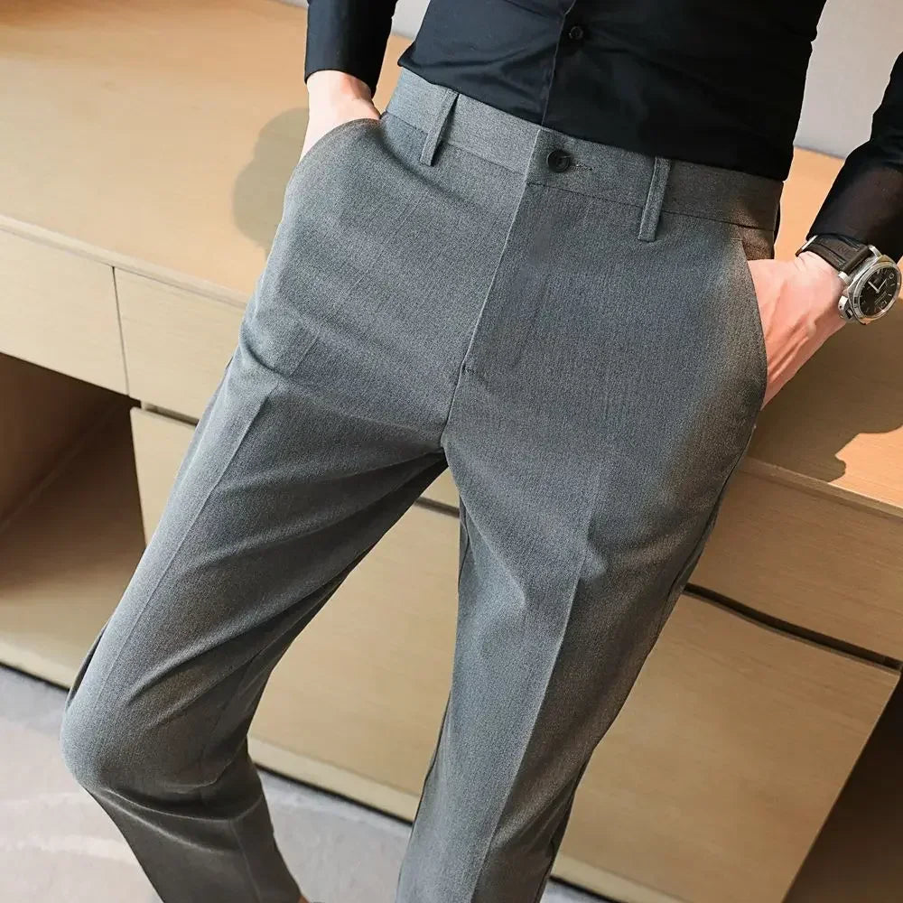 Classic Gray Cropped Suit Pants – Sharp, Wrinkle-Free Style for Modern Men
