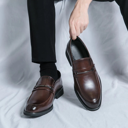 Men’s Formal Leather Loafers – Classic Slip-On Round Toe Dress Shoes
