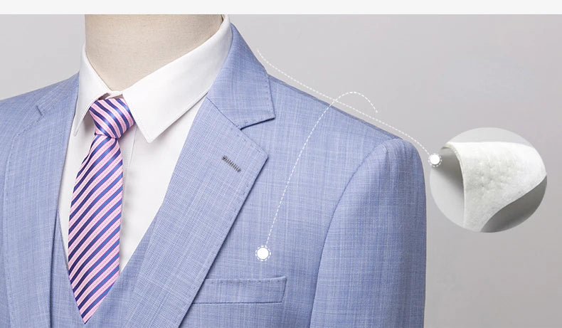 Men’s 3-Piece Slim Fit Suit – Summer Formal Set with Blazer, Vest & Pants