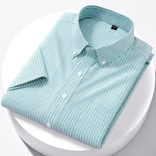 Men’s Luxury Oxford Shirt – 100% Cotton Short Sleeve Slim Fit Business Casual Top