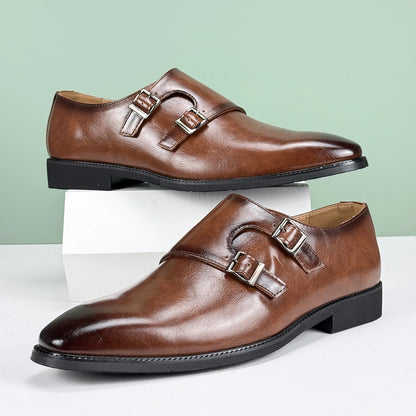 Men’s 2025 British Derby Shoes – Breathable Leather with Adjustable Buckle for Business & Weddings