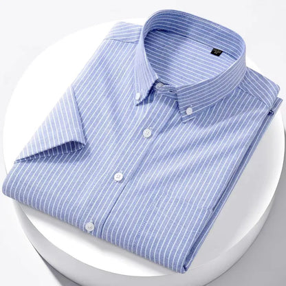 Men’s Luxury Oxford Shirt – 100% Cotton Short Sleeve Slim Fit Business Casual Top