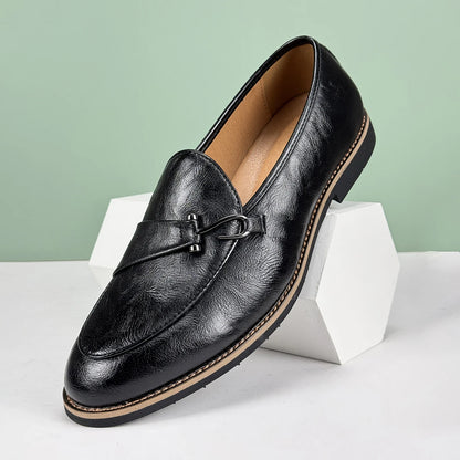 Men’s Formal Leather Loafers – British Style Pointed Toe Slip-On Dress Shoes