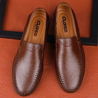 CLOHOO Men’s Business Casual Leather Shoes – Comfortable Breathable Cowhide with Durable Rubber Sole
